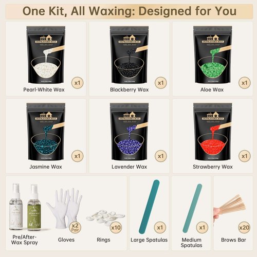 Lifestance Wax Beads Set, 6 Kinds of Waxing Beads, Hard Wax Beans with 44 Items, Perfect for Any Wax Warmers, Wax Beads for Hair Removal for Full Body Bikini Brazilian Underarm Eyebrow, Face Legs