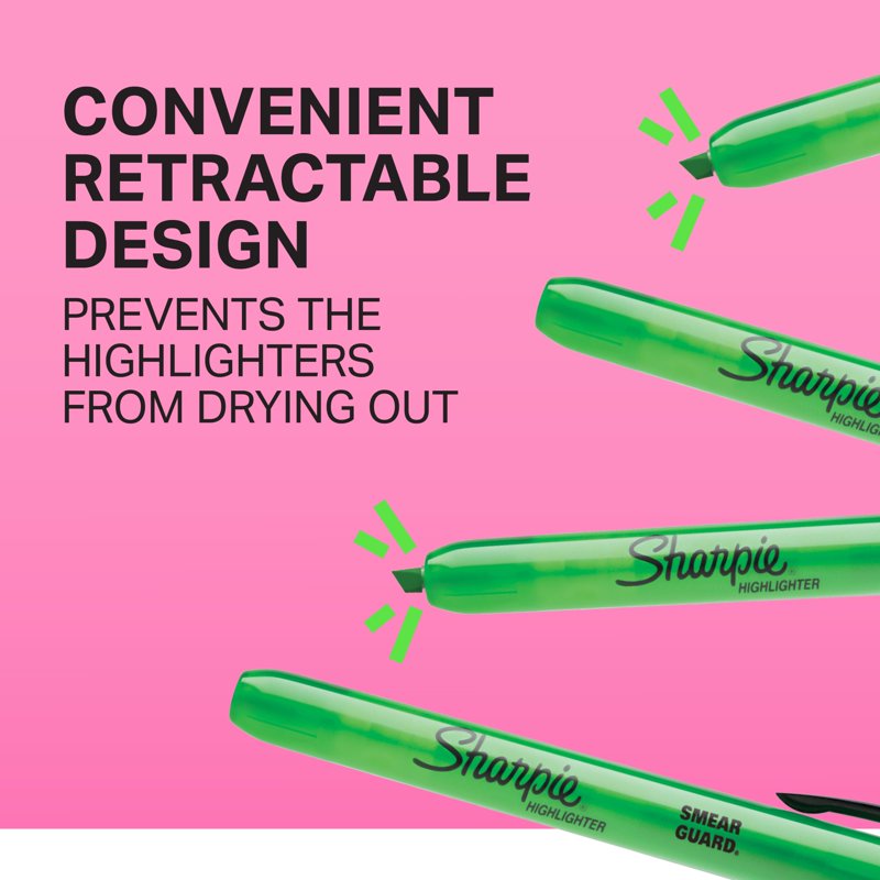 Retractable Fluorescent Highlighters Set - Chisel Tip, Bright Colors, 12 Pack