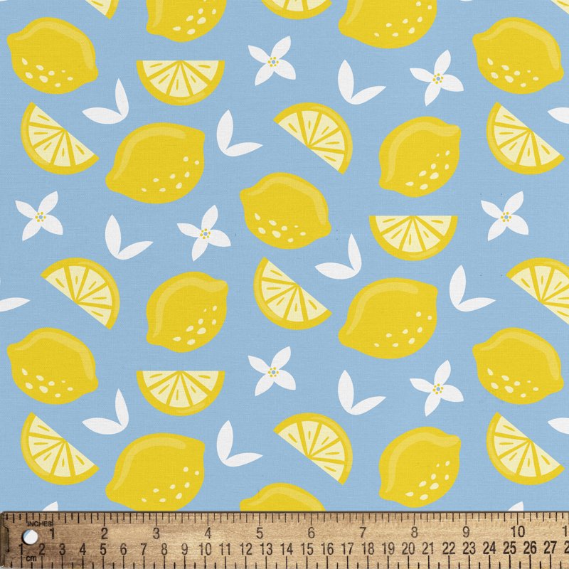 Poly-Cotton Lemon Toss Fabric 44" x 2 Yards - Blue for Crafts & DIY Projects