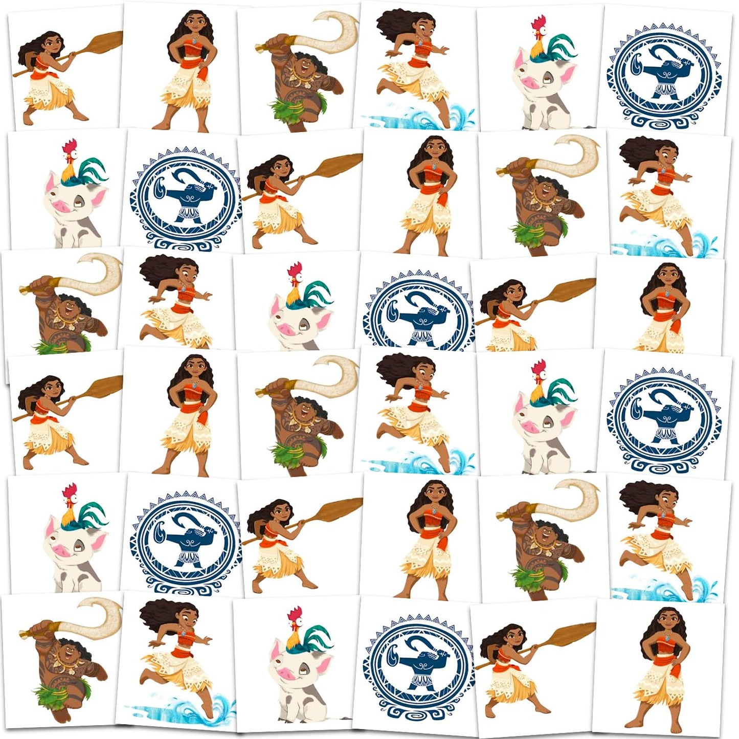 Moana Temporary Tattoos Party Favors - 72 Individual 2" x 2" Kids Tattoos for Moana Theme