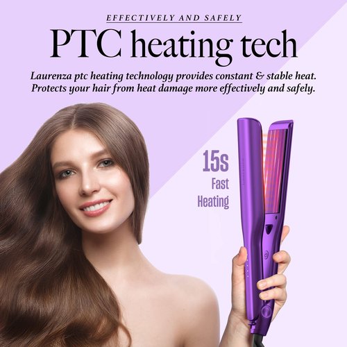 Laurenza 2-in-1 Hair Straightener & Curler, 8.5" Extra-Large Ceramic Iron with 20M Anions (Purple)