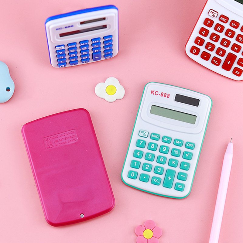 Mini 8-Digit Pocket Calculator with Dual Power Solar Battery Compact Office School