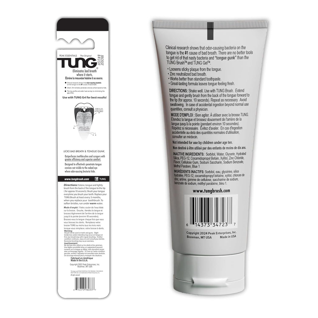 Tung Tongue Brush & Gel Kit | Tongue Cleaner for Adults | Tongue Scraper to Fight Bad Breath and Halitosis | Mouth Odor Eliminator | Fresh Mint | Made in America (Set of 1)