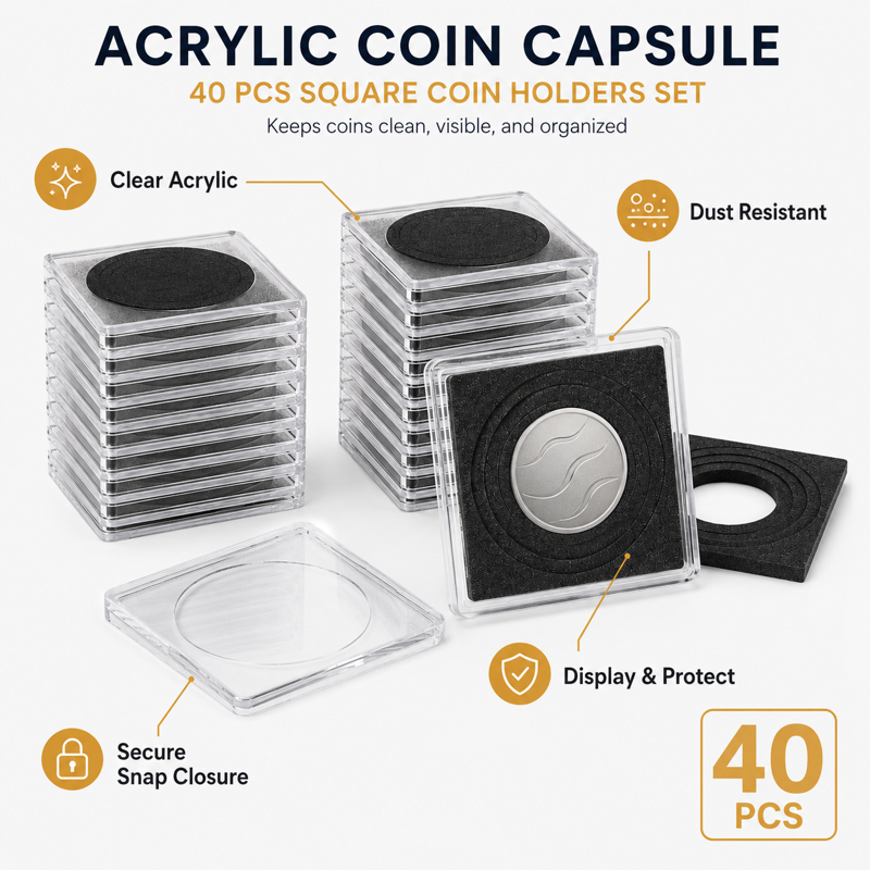 Coin Storage Cases with Foam Inserts - Fits 20-40mm Coins, 40 Pack