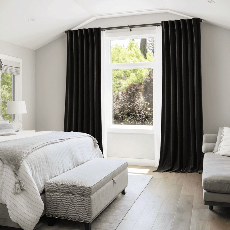 Black Velvet Curtains for Living Room - Thermal Insulated Light Blocking Drapes 52x96