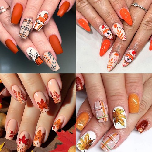 5 Sheets Autumn Maple Leaves Nail Art Stickers Squirrel Pumpkin Nail Decals 3D Self-Adhesive Thanksgiving Pumpkin Nail Sticker Cute Fox Mushroom Nail Supplies for Women Girls DIY Manicure Decoration