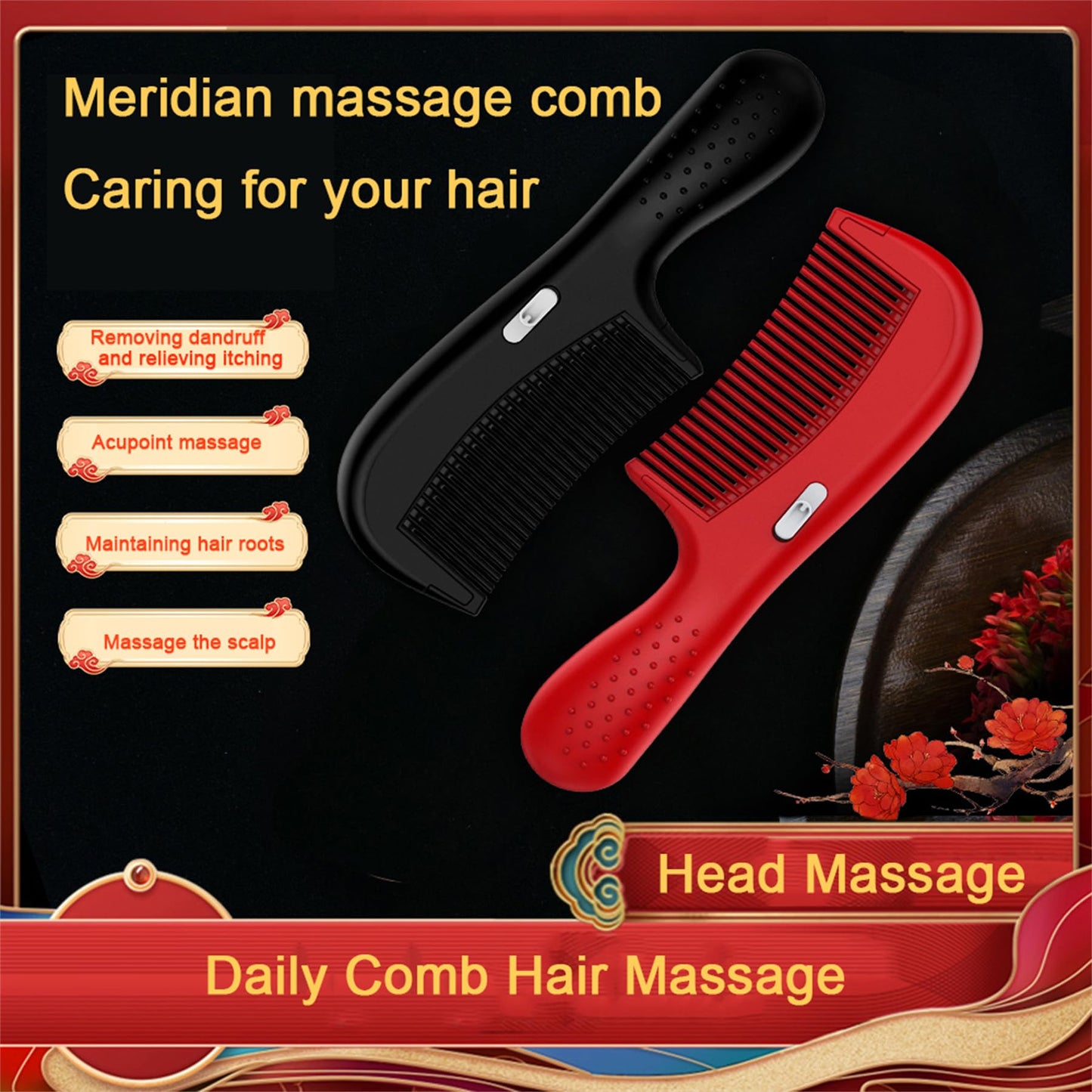 Dandruff Comb, Energy Massage Comb, Hair Dressing Comb,Healthier Scalp and Better Hair Quality, Removal of Dandruff and Dirt Black