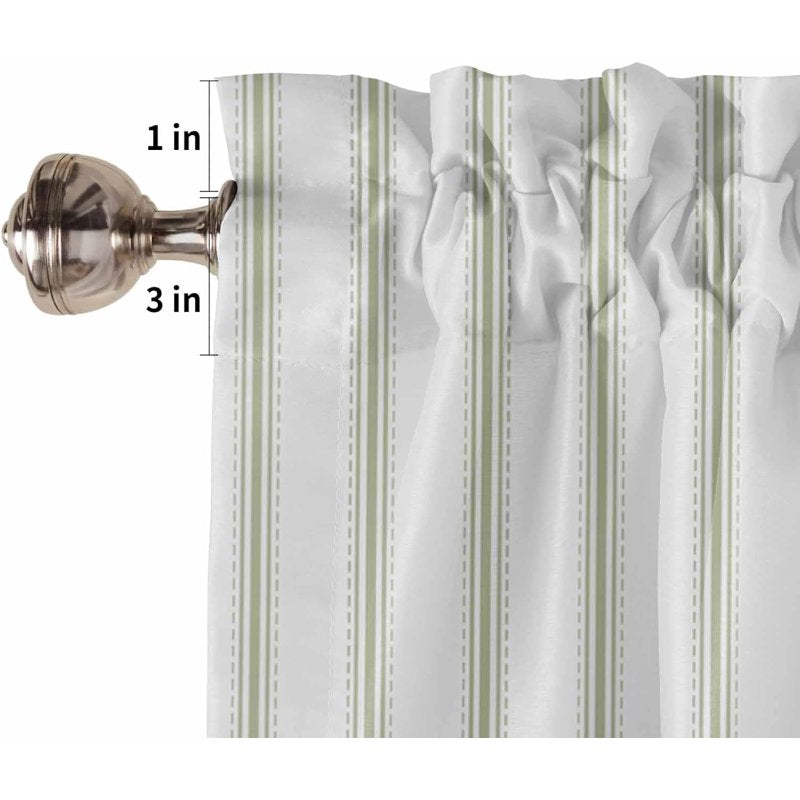 Sage Green Striped Window Curtain Set - Farmhouse Style, 2 Panels, Multiple Sizes