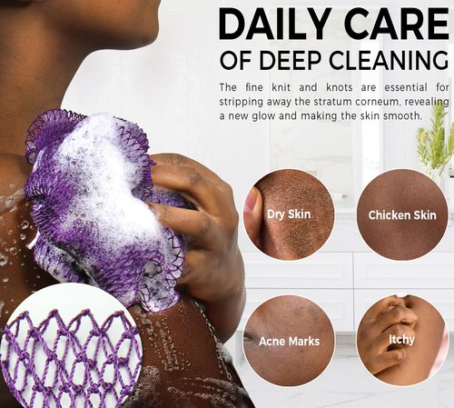 African Net Sponge Authentic - 2 Pieces Real African Exfoliating Loofah Sponge with Knots - African Net Wash Cloths for Body Scrubber Exfoliator Purple & Pink - Back Scrub for Shower Bath Accessories