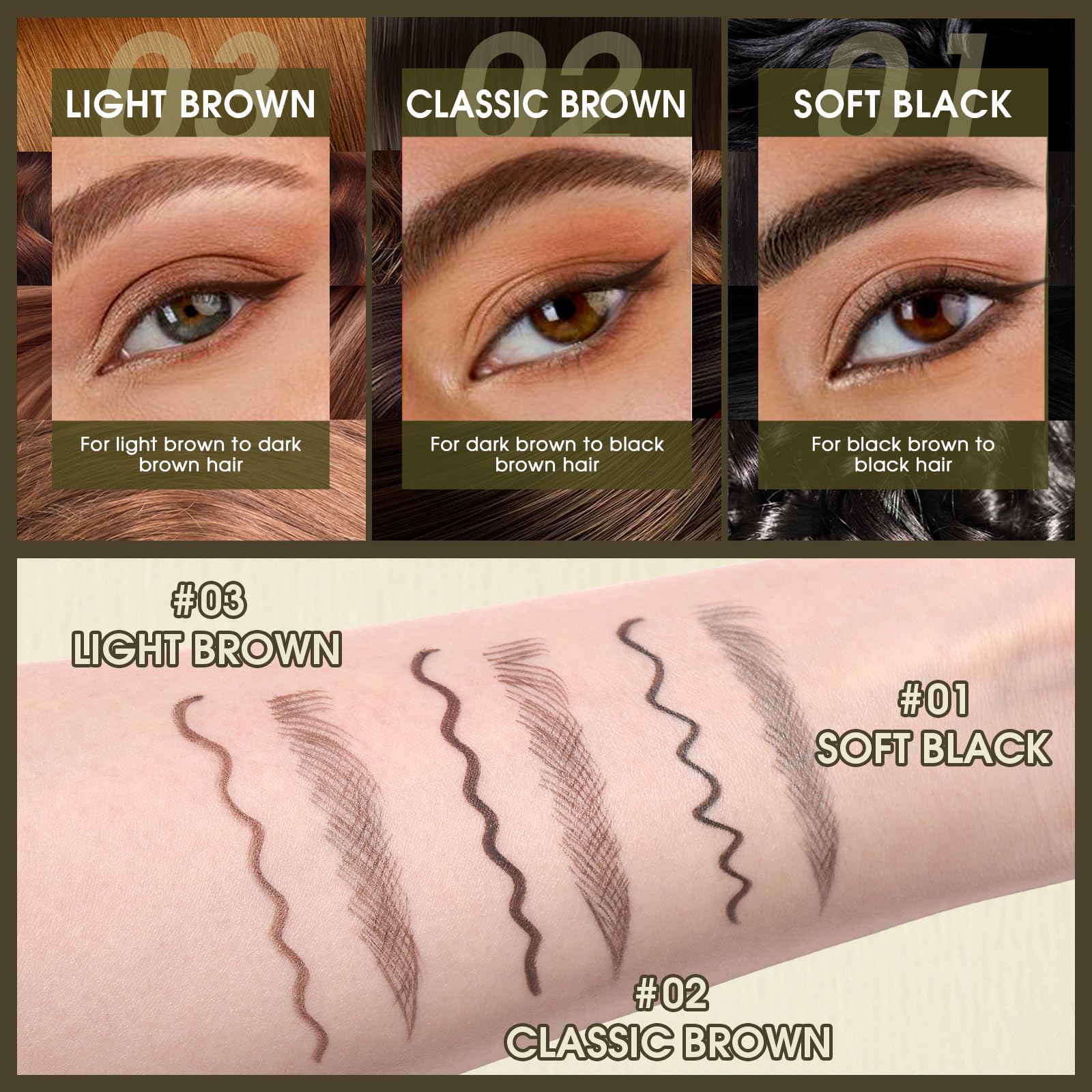UCANBE Eyebrow Pen, Dual-Ended Eyebrow Pencil with 4-Fork-Tip & Gel Eyeliner for Women, Eye Brow Pen with Gel Eyeliner Pencil, Microblading Eyebrow Pencils with Hair Like Strokes, Soft Black