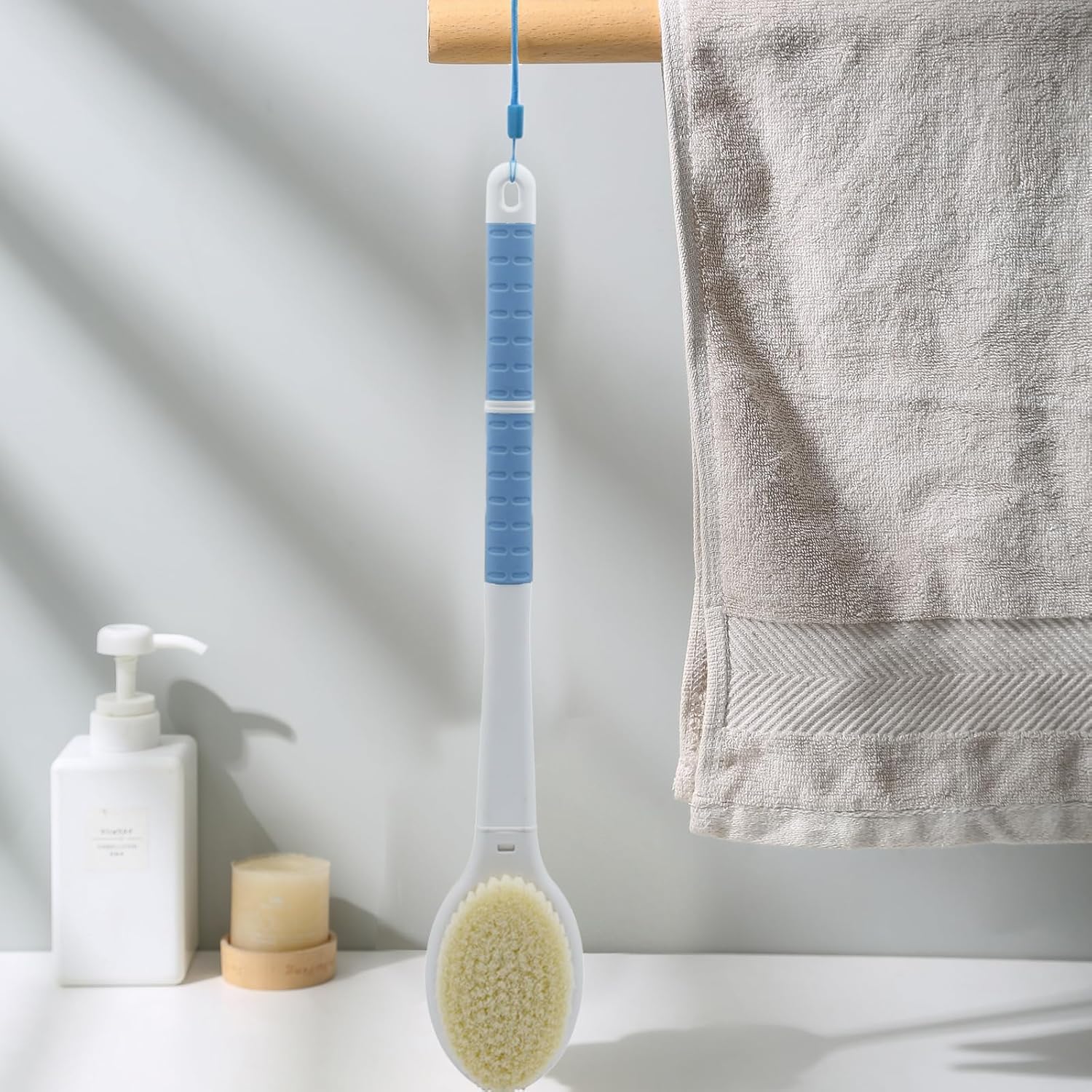 Shower Brush with Soft and Stiff Bristles,20.5" Extra Long Handle Dual-Sided Back Scrubber Bath Brush Body Exfoliator for Wet or Dry Brushing (Extra Long Handle)
