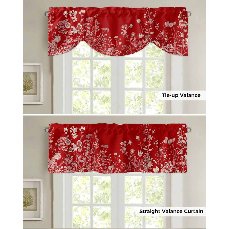Kitchen & Bedroom Tie Up Valance Curtain with Floral Leaves - Multiple Sizes