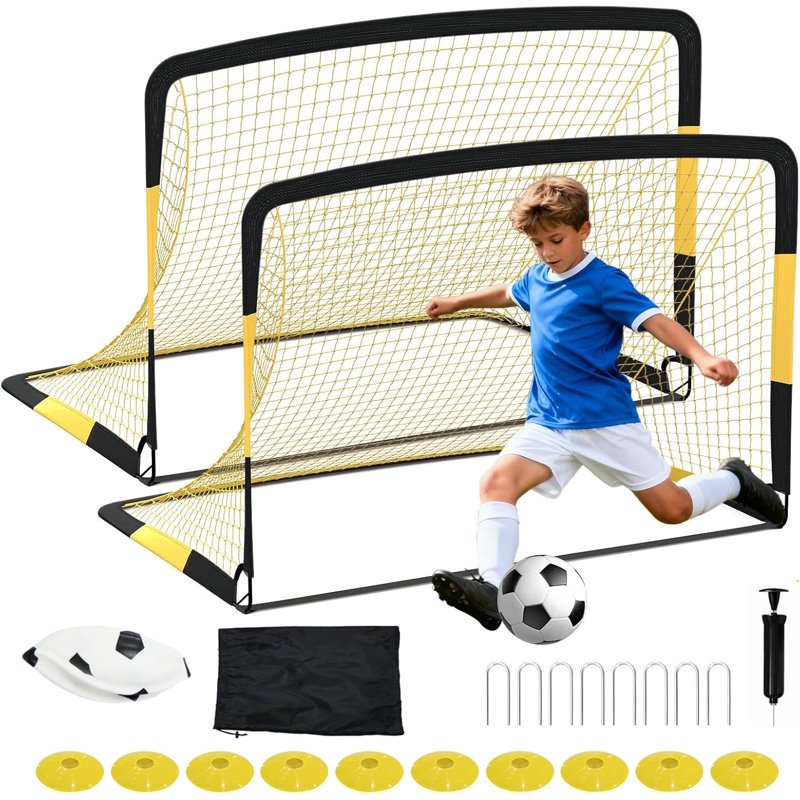 2-Pack 6x4 ft Backyard Soccer Goal Set with Ball, Cones & Stakes