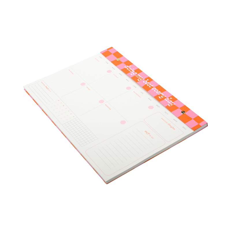 Undated Weekly Planner 14x9.75 Inch Pink and Orange Check - Office Organizer