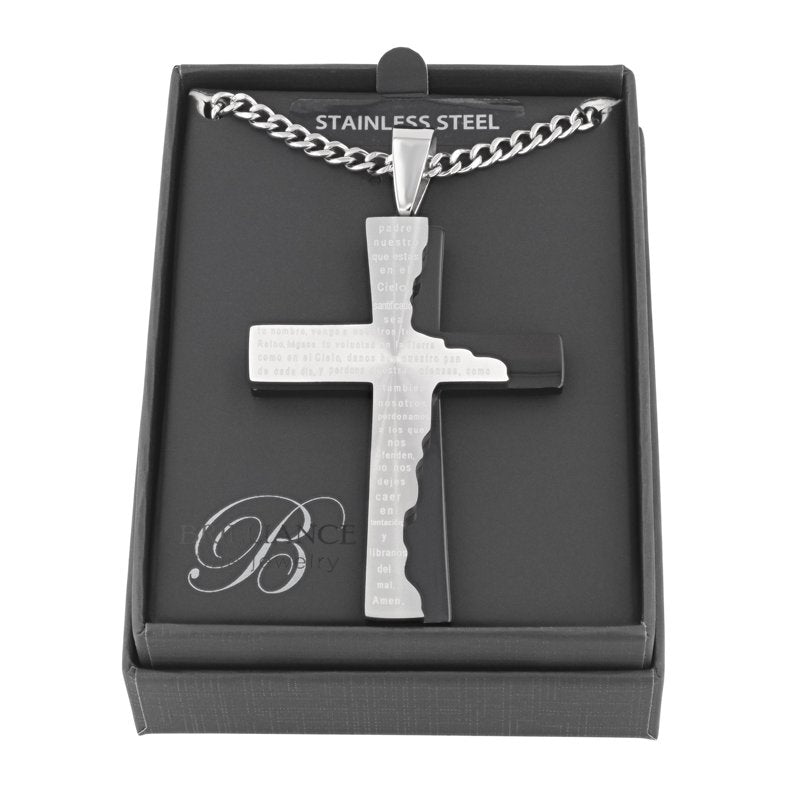 Men's Cross Pendant Necklace Stainless Steel Lord's Prayer Jewelry Multiple Colors