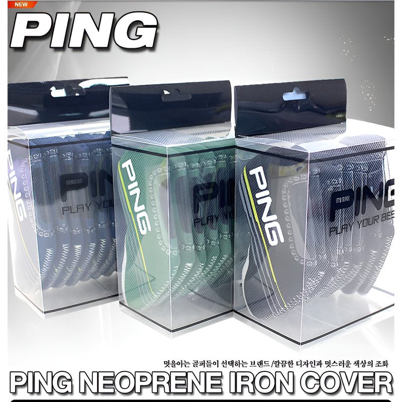 Golf Iron Head Cover Set 9pcs Neoprene with Durable Cushioning - Black, Green, Navy