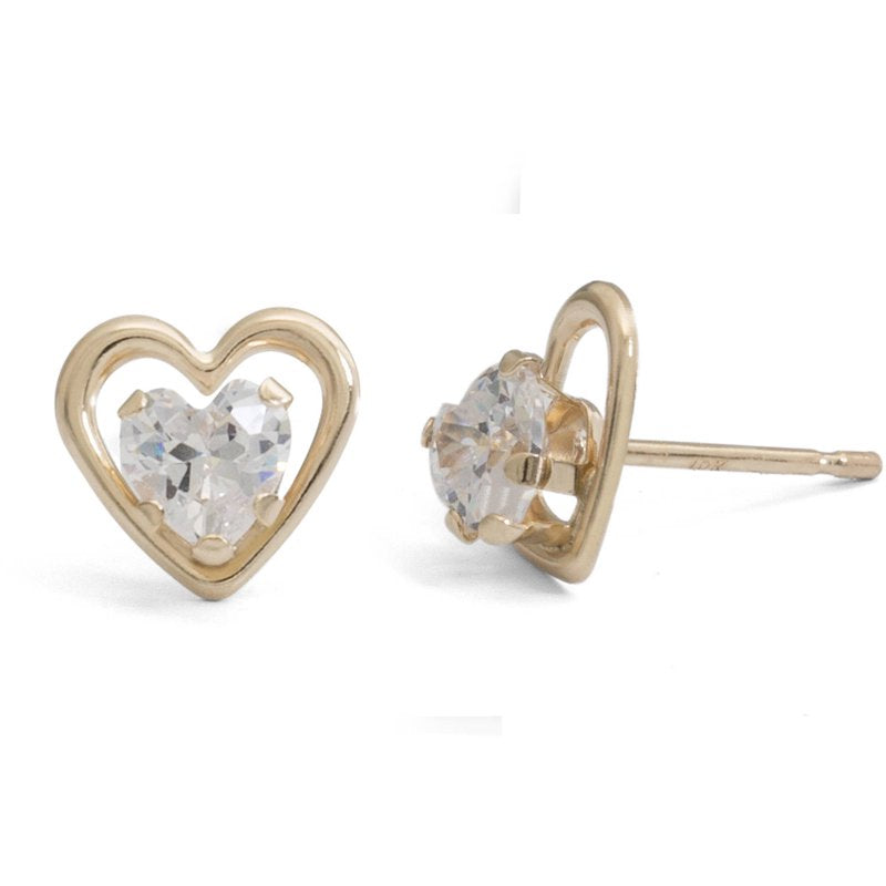 Women’s 10kt Gold Heart Cubic Zirconia Stud Earrings - Elegant Gift-Ready Jewelry