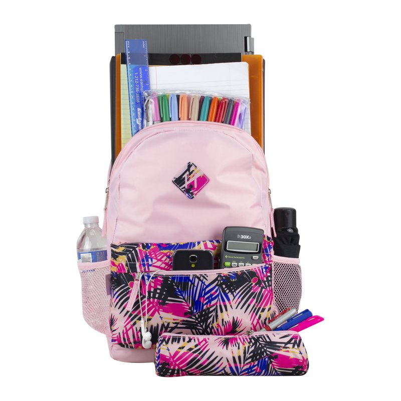Kids Backpack with Pencil Case Pink Tropics & Butterfly Flowers