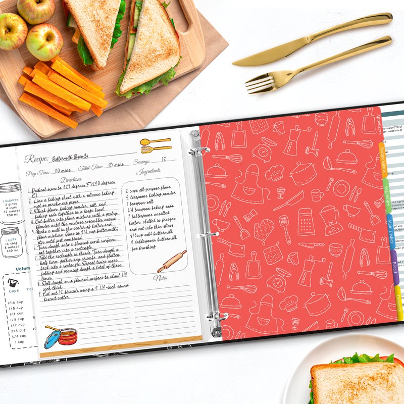 Recipe Binder 8.5x11 with Plastic Sleeves & Recipe Cards - Organize Your Family Recipes