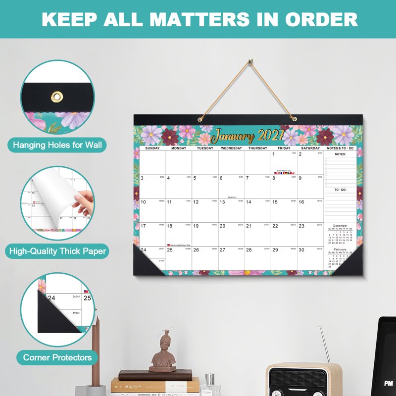 Large 2027-2028 Desk Calendar 17x12 Inches with To-Do Notes & Cover