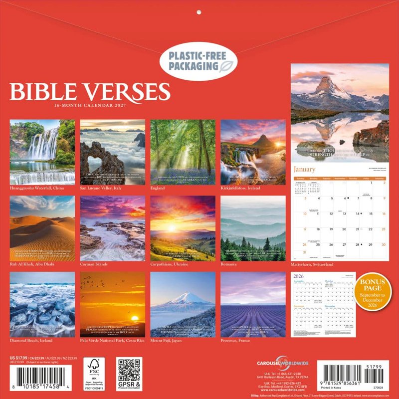 Bible Verse Wall Calendar 2027 - Inspirational Landscapes & Scripture