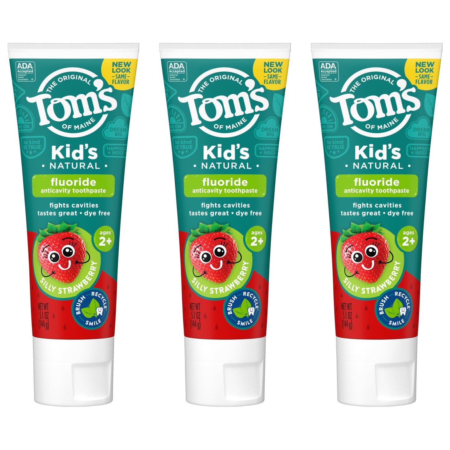Tom's of Maine ADA Approved Fluoride Children's Toothpaste, Natural Toothpaste, Dye Free, No Artificial Preservatives, Silly Strawberry, 5.1 oz. 3-Pack (Packaging May Vary)