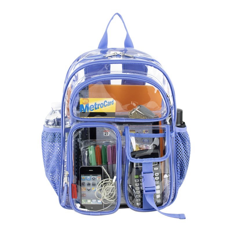 Unisex 16-Inch Cargo Clear Backpack with Multiple Pockets and Water Bottle Sleeves