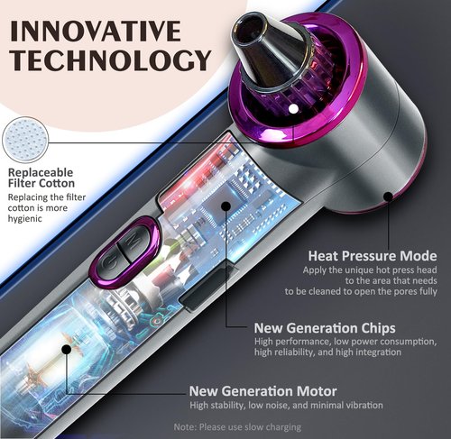 Blackhead Remover Vacuum, Facial Pore Cleaner Electric with Heating Mode, 2in1 Vacuum Pore Cleansing Tool, Electric Whitehead Remover with 9 Suction Level & 5 Heads