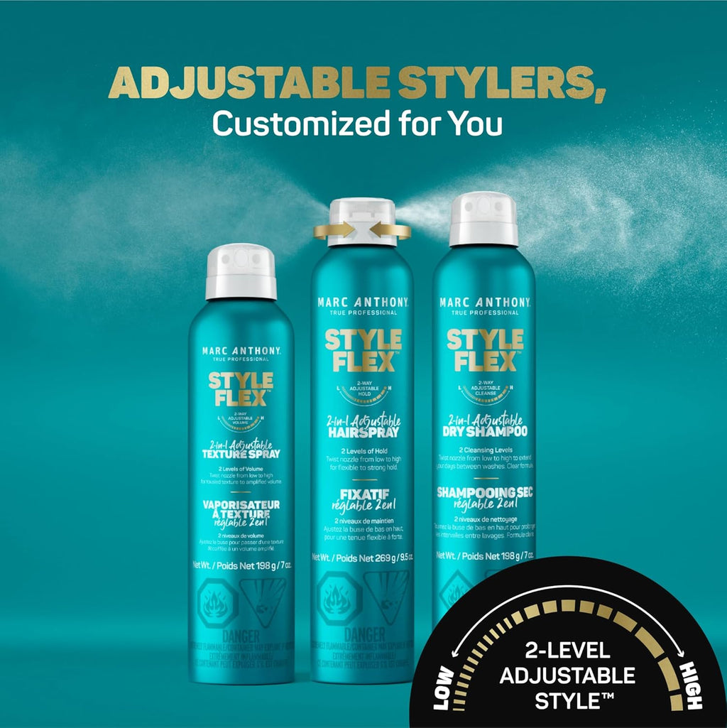 Marc Anthony Flexible to Extra Strong Hold Hair Spray, Style Flex 2-in-1 Adjustable Hairspray for Women & Men - Finishing & Styling Spray for Controlled & Well-Groomed Look - Flake-Free, 9.5 oz
