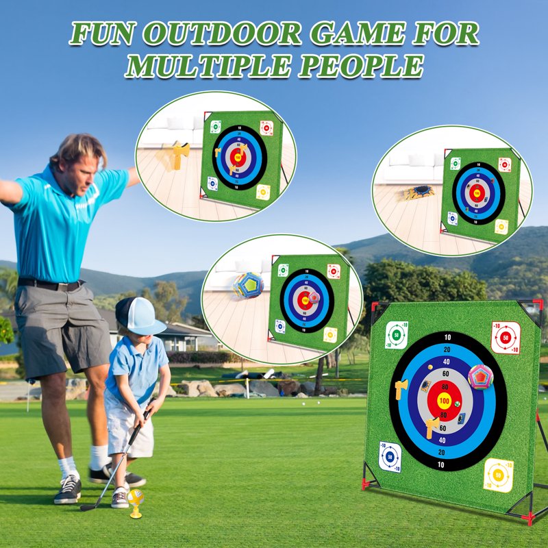 Golf Chipping Game Set with Mat, 12 Sticky Balls, 6 Axes, 2 Soccer Balls & 8 Bean Bags – Indoor/Outdoor Practice
