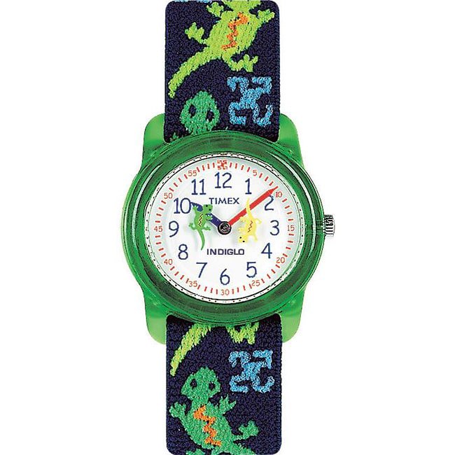 Kids Watch with Elastic Fabric Strap and Colorful Gecko Pattern - 29mm