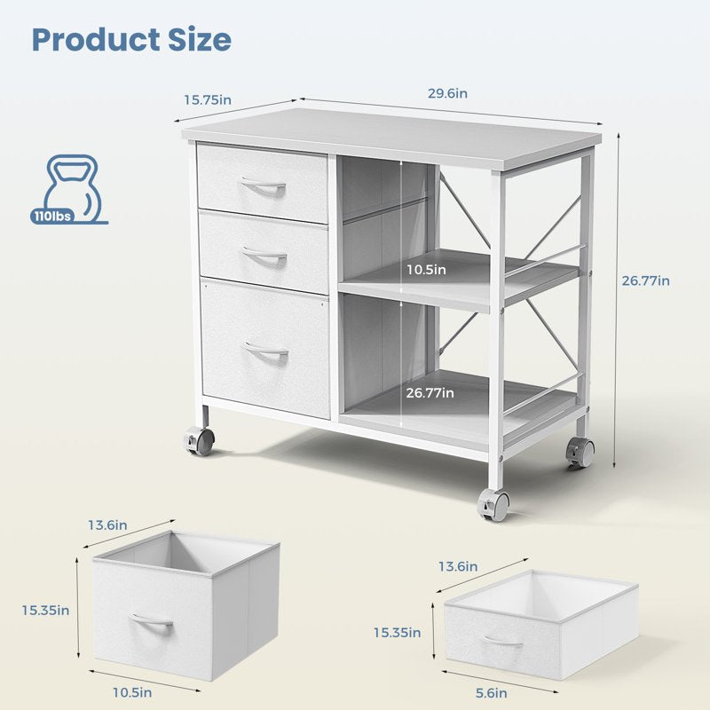Mobile File Cabinet with 3 Fabric Drawers & Open Shelf - Office Storage