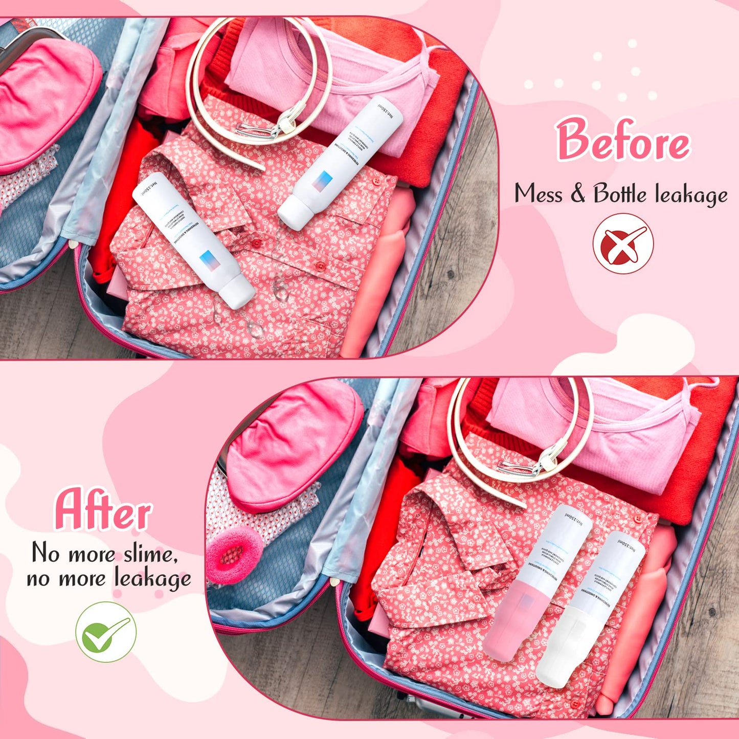 8PCS Leak Proof Sleeves for Travel Containers Elastic Sleeves for Leak Proofing Reusable Leak Proof Locks Toiletries Sleeves Covers for Travel in Luggage Silicone Bottle Covers Gadgets Accessory