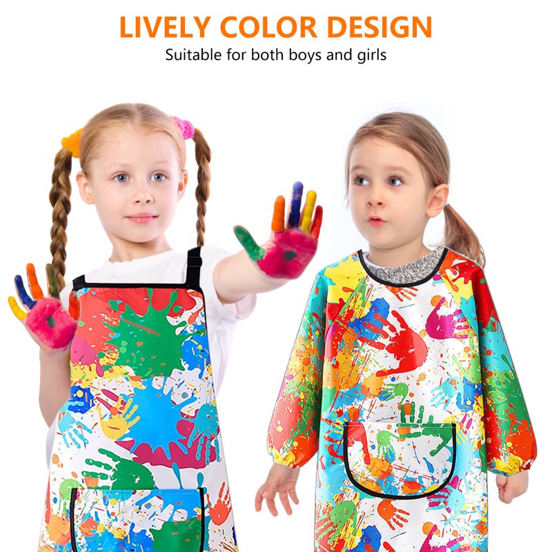 Kids Waterproof Art Smock & Apron Set with Adjustable Straps - Toddler & Child Painting & Cooking Apron