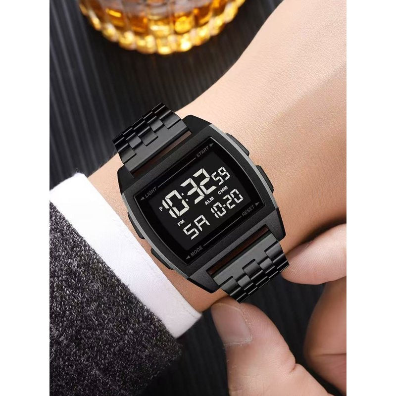 Men's Digital Sport Wristwatch with Metal Bracelet, Water-Resistant
