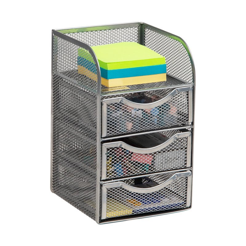 Metal Desktop Organizer with Pull-Out Drawers for Office and Makeup Storage