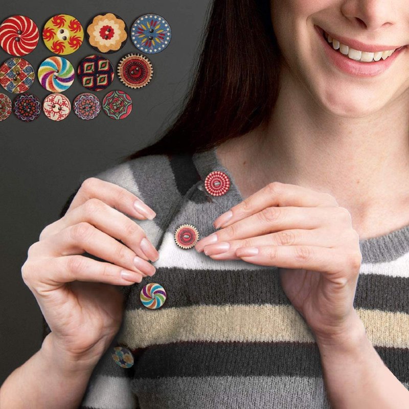 Vintage Wooden Flower Buttons for Sewing & Crafting - 100pcs 25mm