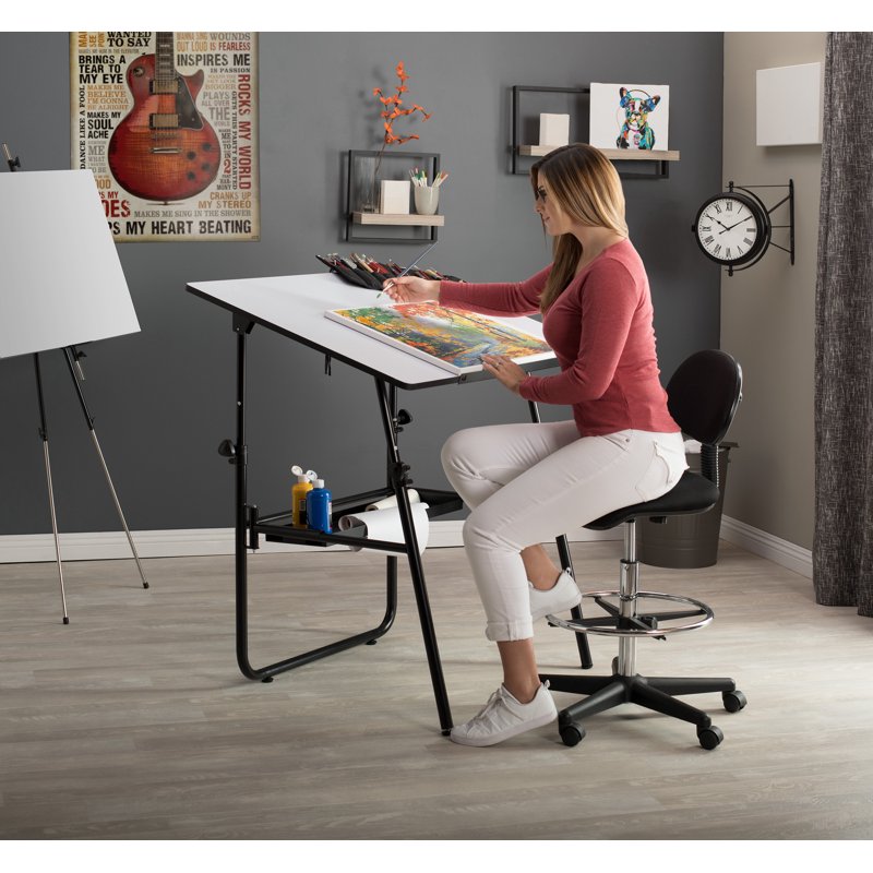 Folding Drafting Table with Adjustable Top and Storage Shelf - 42x30 Inches