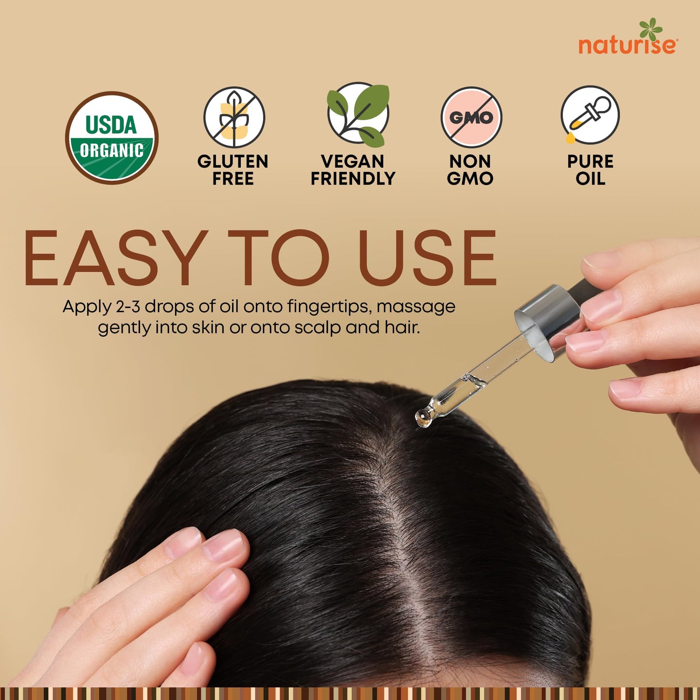 Naturise Organic Argan Oil - Organic Argan Oil Cold Pressed Argan Oil of Morocco - Vegan Non-GMO Gluten Free Argan Oil for Hair Growth and Skin Moisture - 100% Pure Moroccan Oil Hair Oil (2 FL. OZ.)