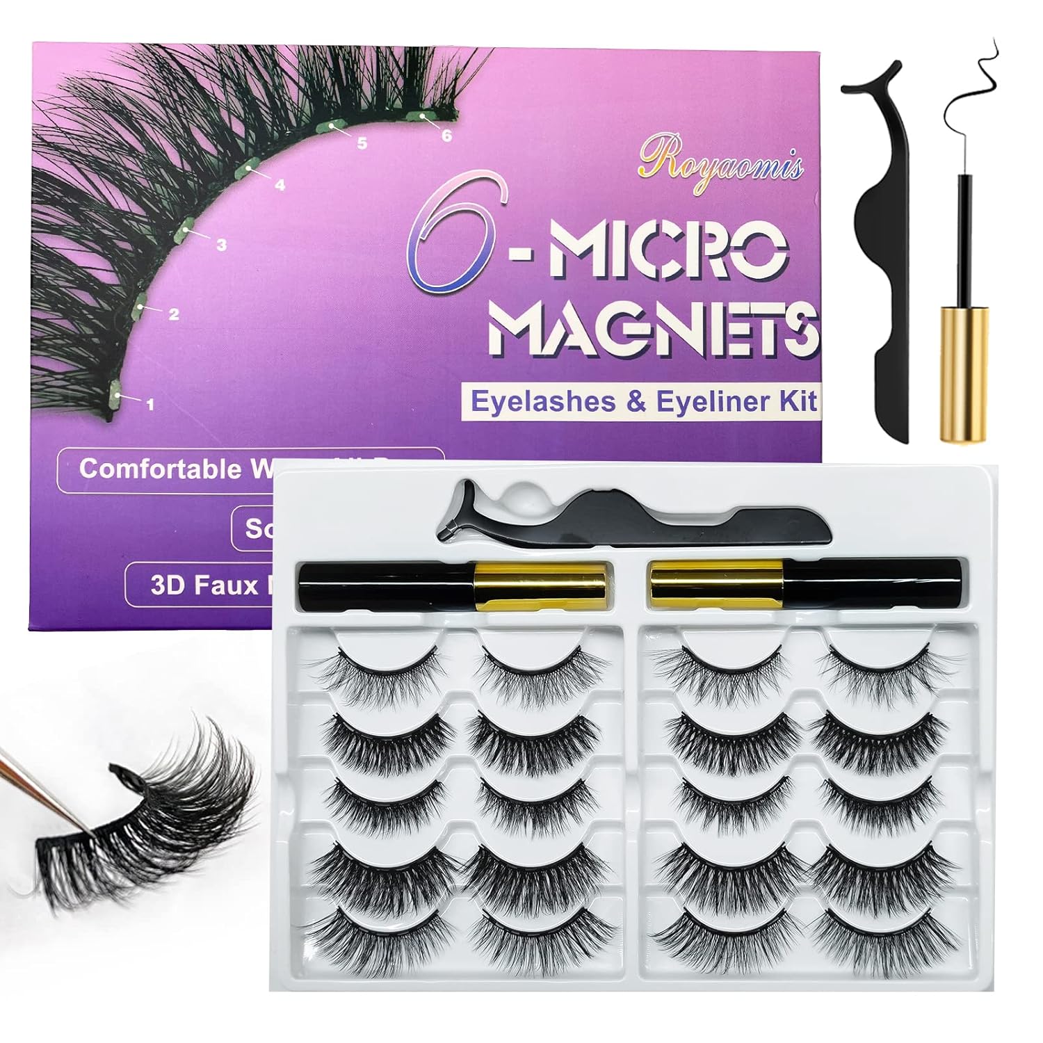 Royaomis 10 Pairs Cat-Eye Magnetic Lashes With Eyeliner Natural Looking, 3D Magnetic Eyelashes Natural Look With Eyeliner, Fake Eyelashes Magnetic, Eye Lashes Pack Natural Magnetic Eyelashes