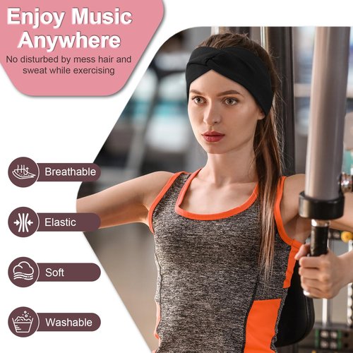 BULYPAZY 2-Pack Headband Headphones with Thin HD Speakers, Bluetooth Headband for Women, Stylish Knotted Headband, Comfortable Headband for Workout, Running, Yoga, Travel, Meditation - Red&Black