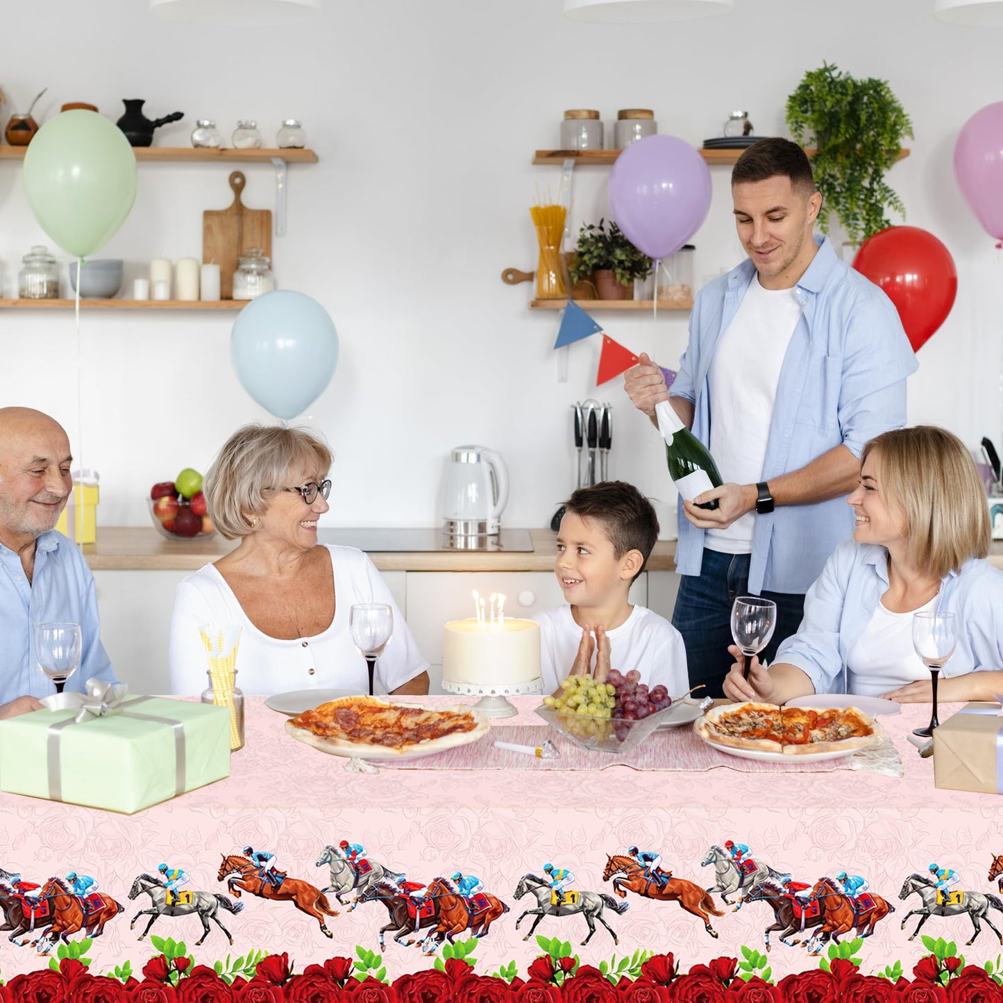 Kentucky Derby Tablecloth Run for The Roses Disposable Plastic Table Covers Horse Racing Party Tablecloths for Home Kitchen Dinning Tableware Supplies (4)