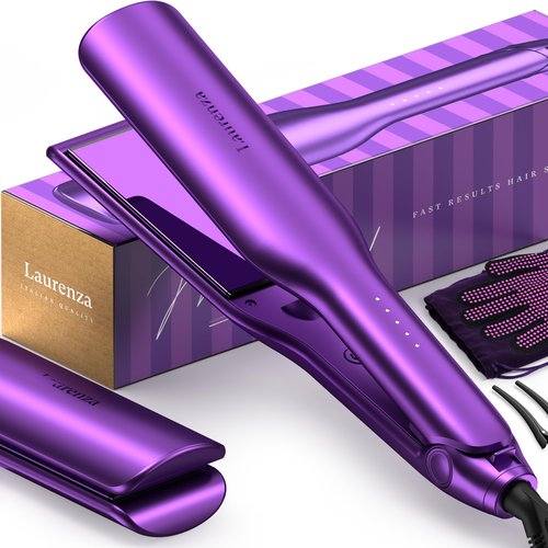 Laurenza 2-in-1 Hair Straightener & Curler, 8.5" Extra-Large Ceramic Iron with 20M Anions (Purple)