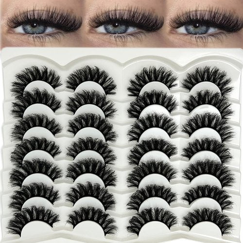 etokdos Fluffy Lashes D Curl Dramatic Strip Lashes Mink 20mm Long Big Eyelashes Pack 3D Volume Faux Mink Fake Lashes Pack