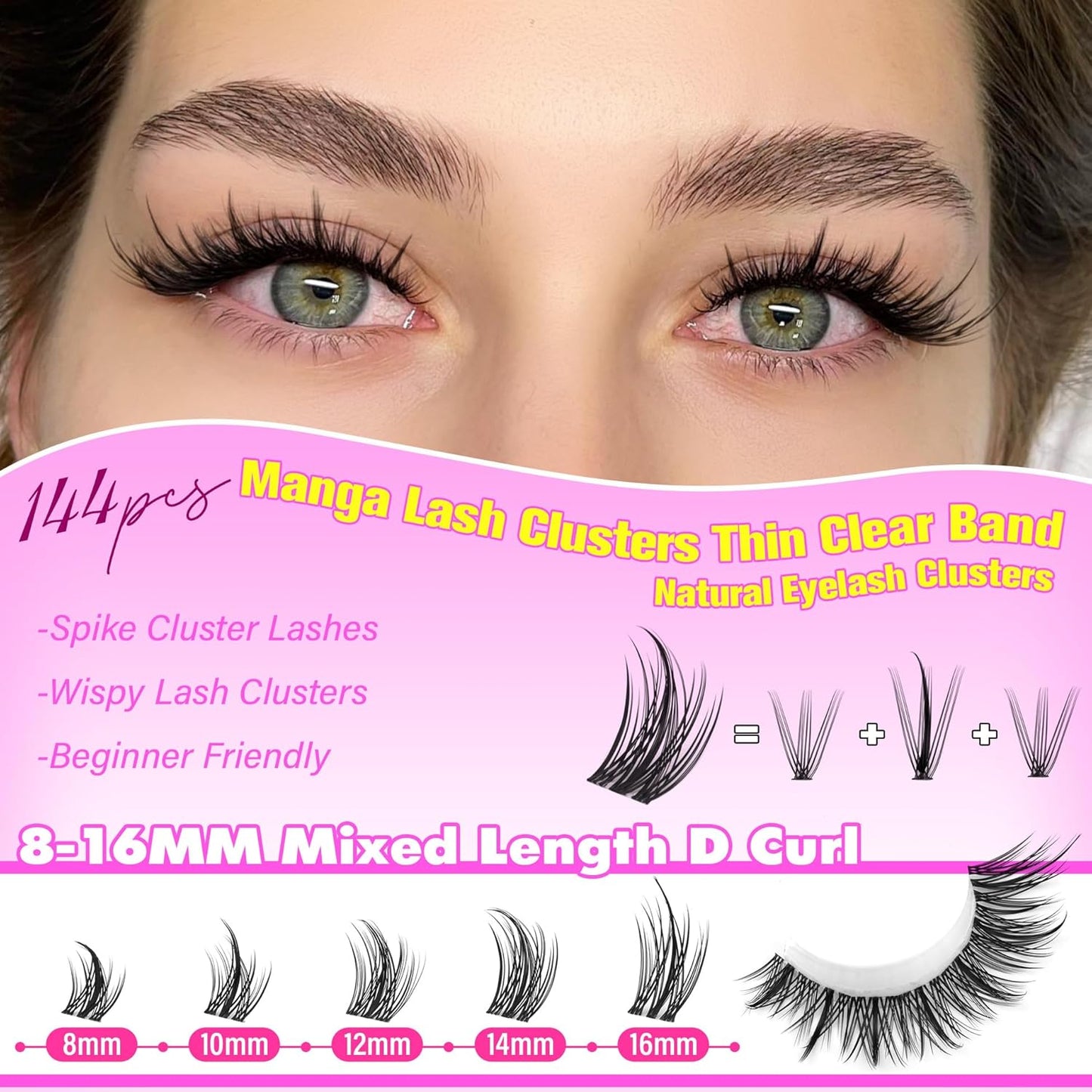 Manga Eyelash Clusters - Natural Look Anime Lash Extensions (8-16MM) for Beginners