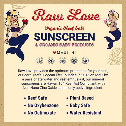 Raw Love Baby Sunscreen 0-6 Months & Up | Babies, Infant, Toddler, Kids Natural Mineral Sunscreen | Sensitive Skin, Fragrance Free Zinc Oxide SPF 35+ | No Chemicals, Reef Safe, Water Resistant | 4 Oz