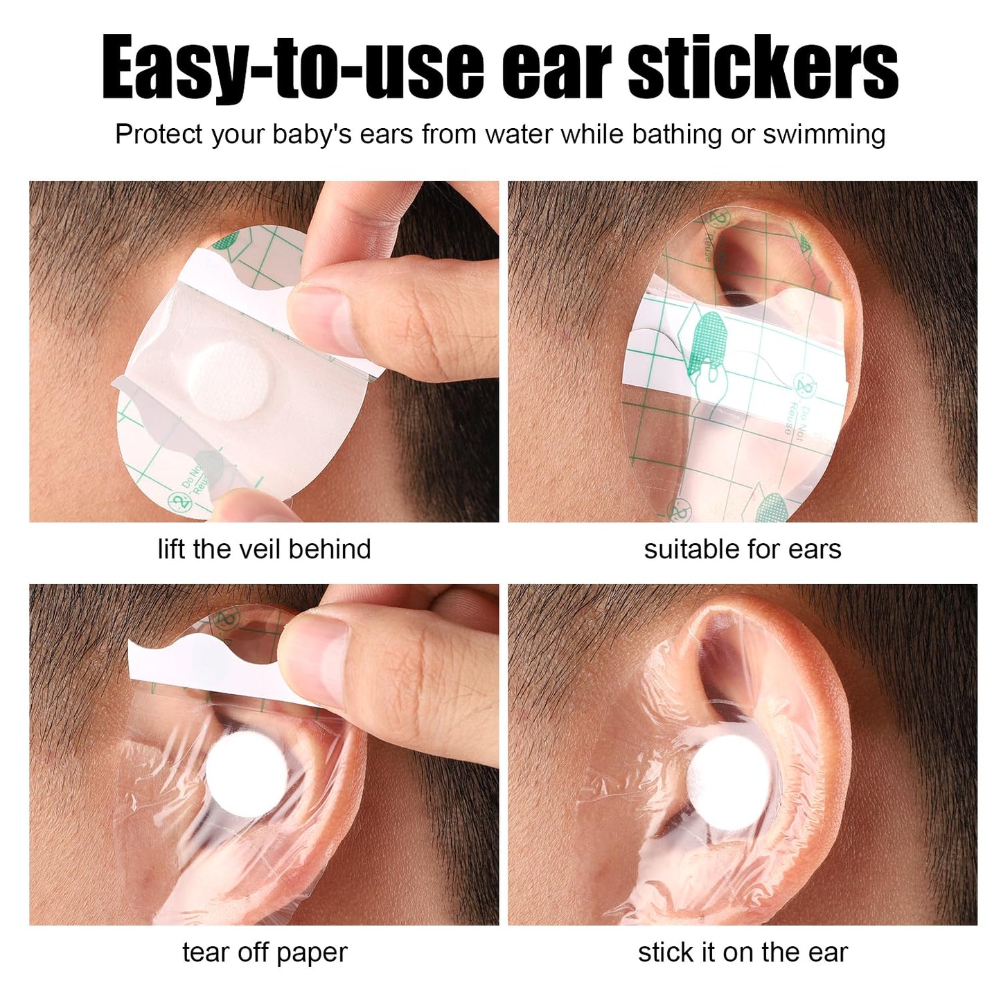 150pcs Ear Covers for Shower, Waterproof Ear Protectors for Kids Baby Ear Protection for Bath Disposable Ear Covers Waterproof Ear Stickers for Shower, Bathing, Swimming (Kids)