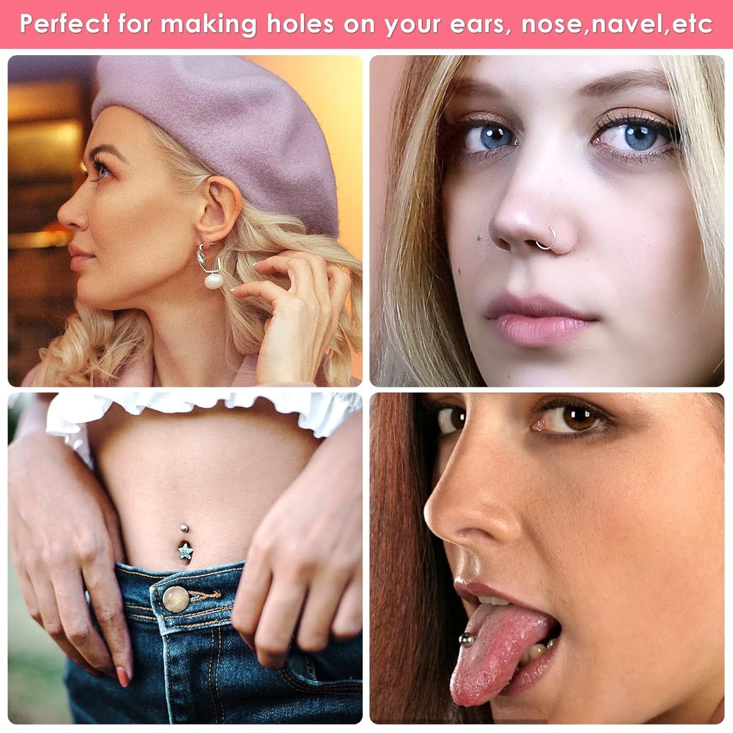 Professional Ear Piercing Gun Kit, Reusable Piercing Gun with Stainless Steel Piercing Earrings Studs, Crystal Earrings for At Home Salon Earlobe Cartilage Helix Tragus Piercing Tool Kit