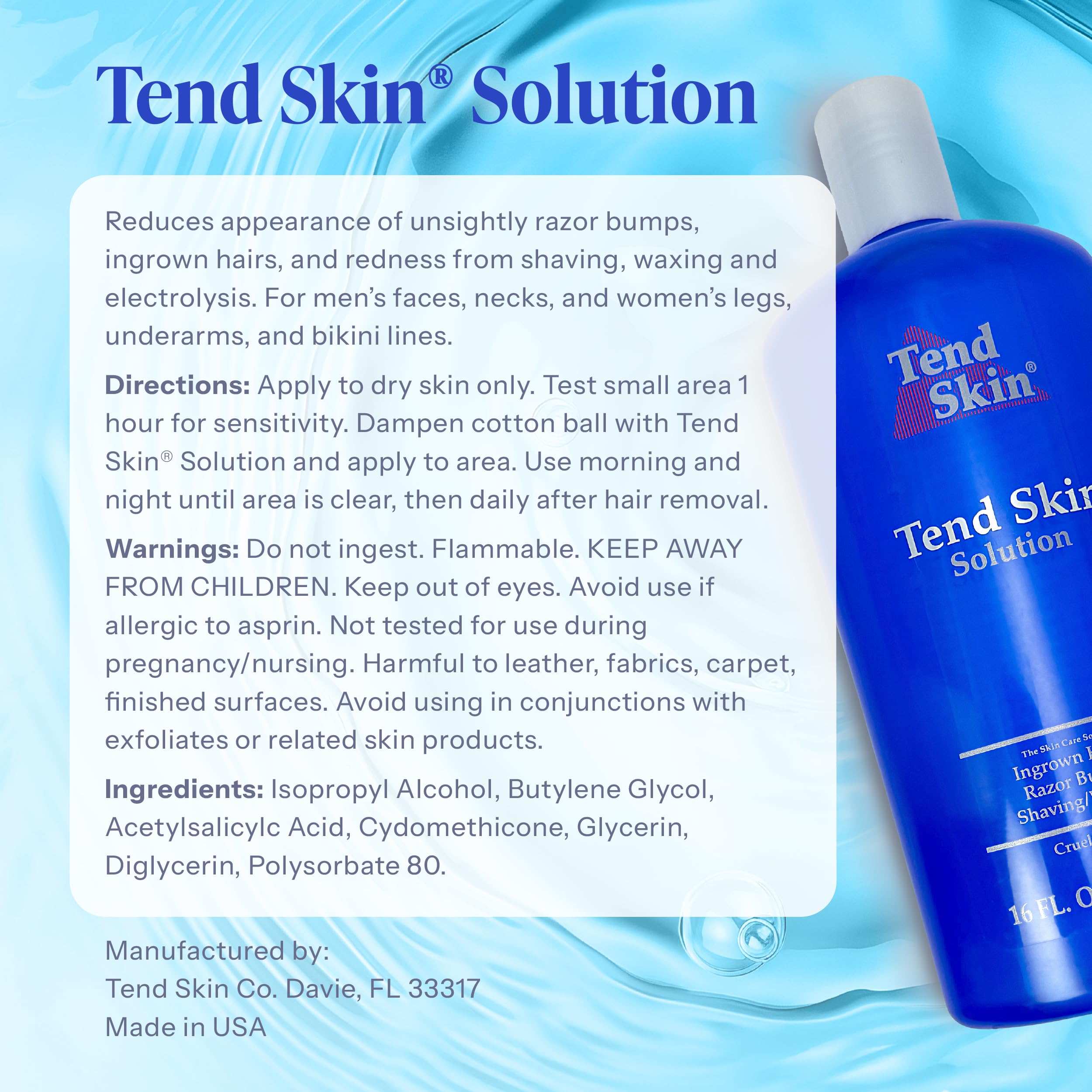 Tend Skin Razor Bump, Ingrown Hair Solution for Unsightly Razor Bumps, Ingrown Hair and Razor Burns, Post Shaving and Waxing Toner for Men and Women, Made in USA, 16 Oz