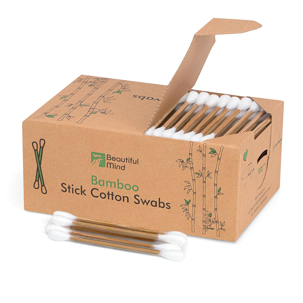 Natural Bamboo Cotton Swabs for Ears – 500 Pack – Qtips with Carbonized Bamboo for Durability – Eco-Friendly, Biodegradable & Vegan – 100% Cotton Ear Swabs Organic for Makeup (Drawer Box)